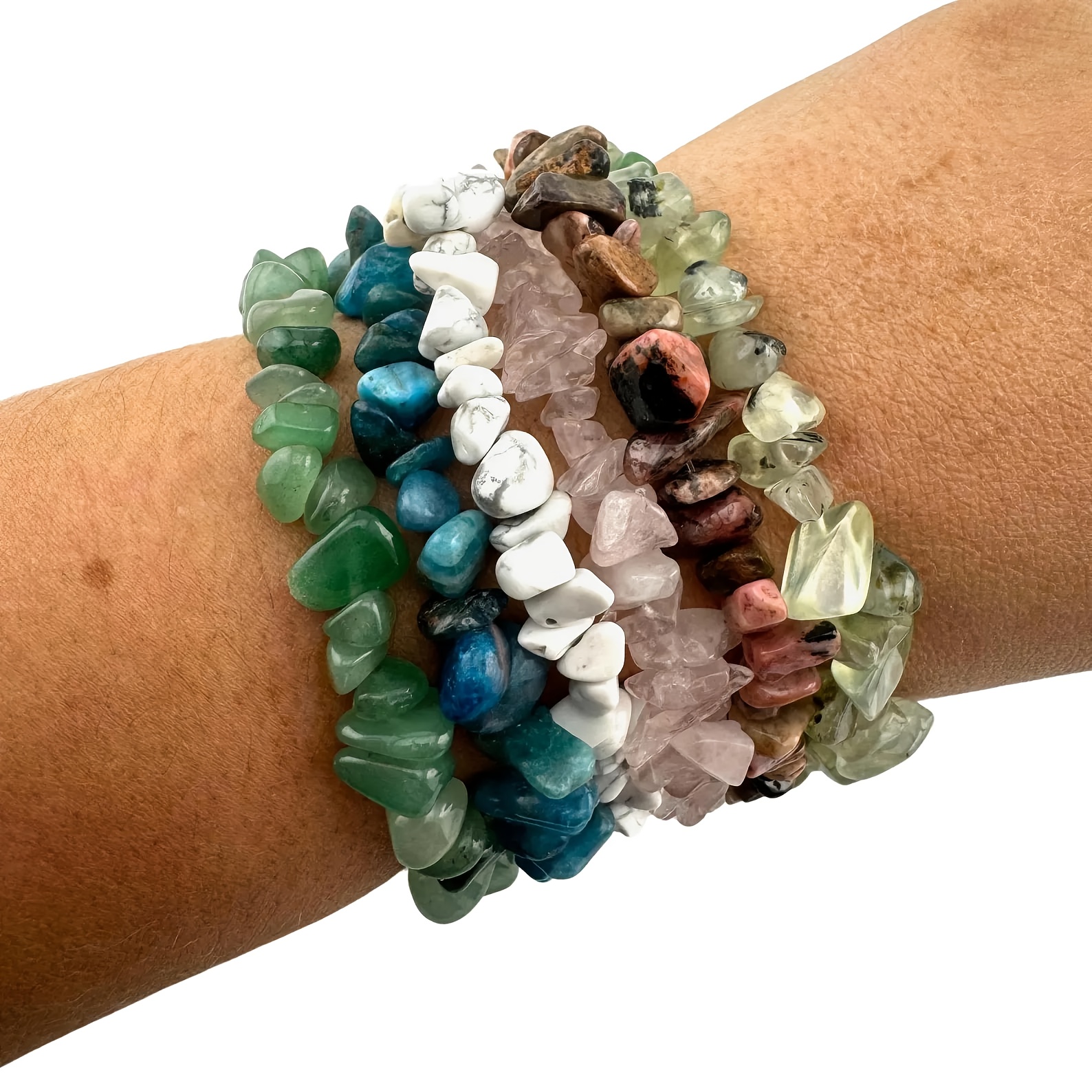 5pc Natural Crystal Stone Chip Bracelets Set